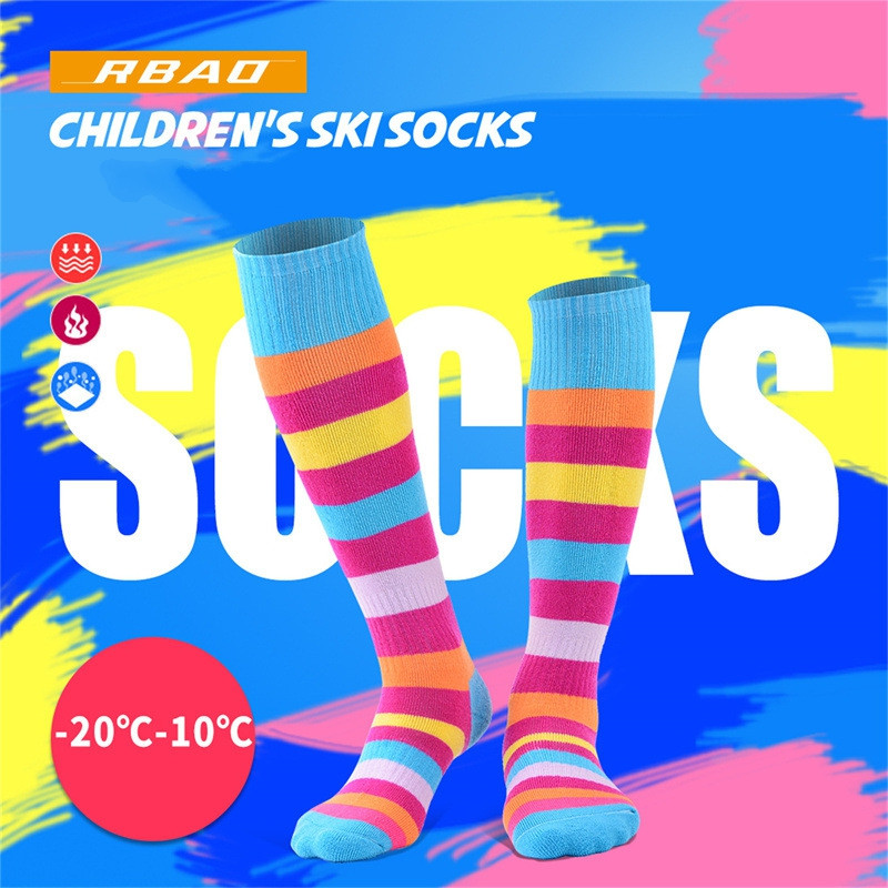 Vaikams šiltos žieminės slidinėjimo kojinės berniukams mergaitėms ilgos dryžuotos storos termo kojinės, skirtos riedučiams čiuožti snieglente, sniego sportinės kojinės