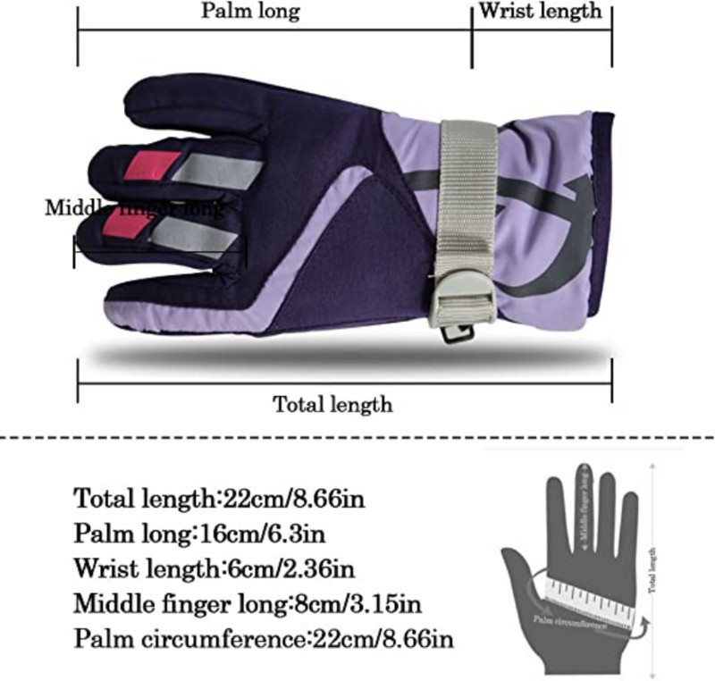 Vilna, atspari vėjui, vandeniui atspari, šilta slidinėjimo atrakcionai Vaikiški slidinėjimo pirštinės mergaitėms berniukams šiltos žieminės pirštinės lauke storos snieglenčių pirštinės