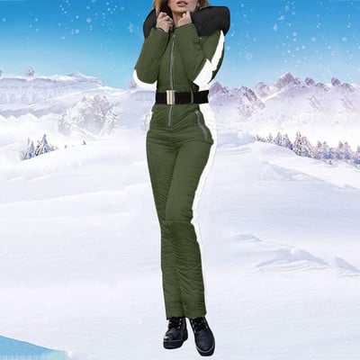 Women`s Winter Skiing Suites Sports Jumpsuit Waterproof With Removable Collar Skating Outdoor Sports Zipper Fashion Ski Suit