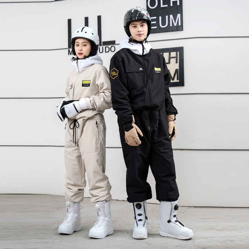 Žieminiai kombinezonai su gobtuvu -30 ℃ Šilti, atsparūs vėjui, varčios, slidinėjimo kostiumas, tiesus užtrauktukas, vientisas moteris ir vyras Lauko sporto slidinėjimo rinkinys