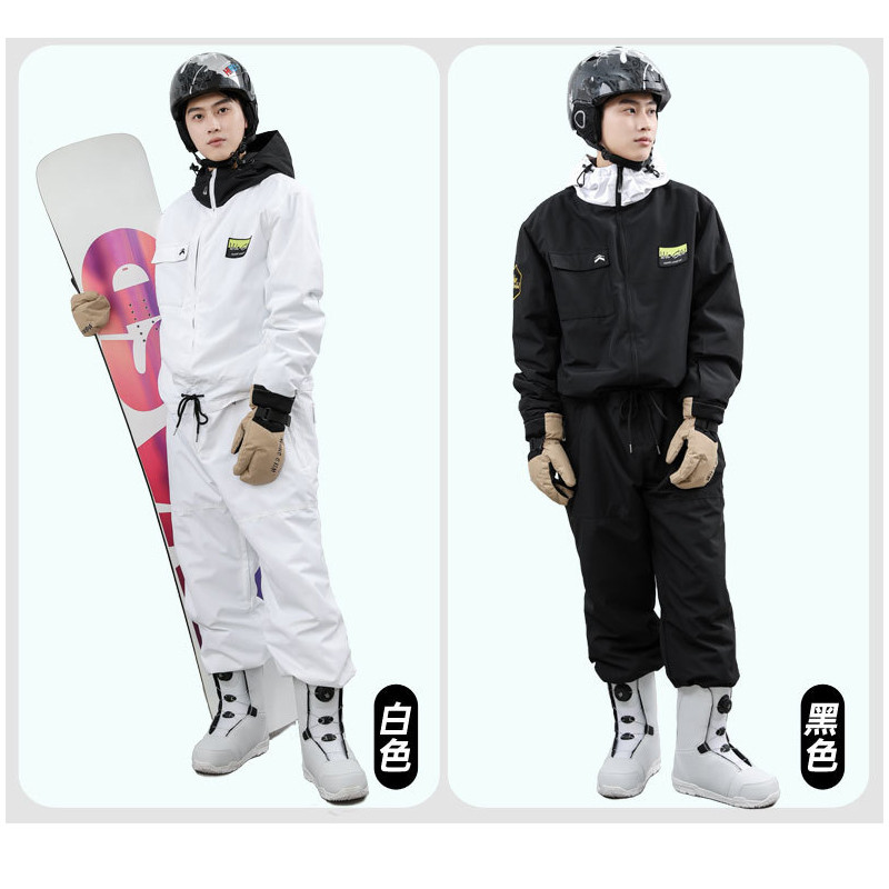 Žieminiai kombinezonai su gobtuvu -30 ℃ Šilti, atsparūs vėjui, varčios, slidinėjimo kostiumas, tiesus užtrauktukas, vientisas moteris ir vyras Lauko sporto slidinėjimo rinkinys