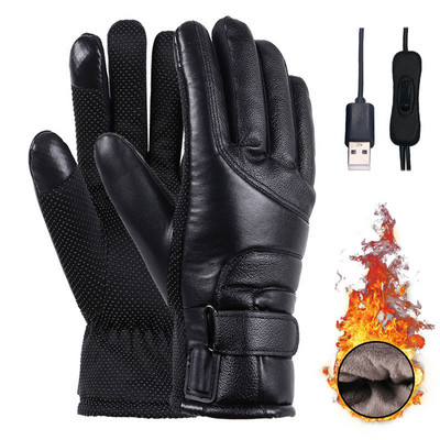 Men Heated Gloves USB Rechargeable Hand Warmer Electric Heating Gloves Winter Thermal Touch Screen Non-slip Cycling Gloves