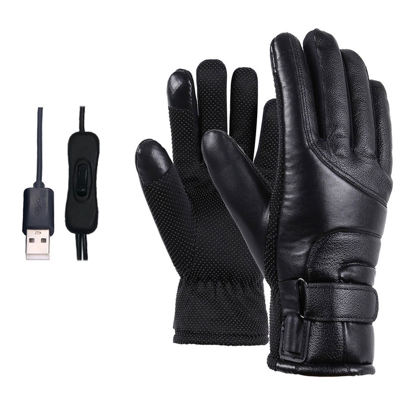 Vyriškos šildomos pirštinės USB įkraunamas rankų šildytuvas elektrinis kaitinimas pirštinės žieminės šiluminės jutiklinės ekrano neslystančios dviračių pirštinės