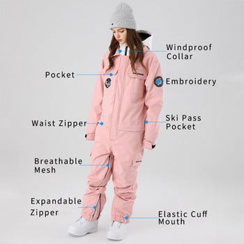 Γυναικεία αθλητική κουκούλα One Piece Snowsuit Αδιάβροχη ανδρική φόρμα για snowboard Mountain Coterminous Skiing Ολόσωμη φόρμα αλπικής