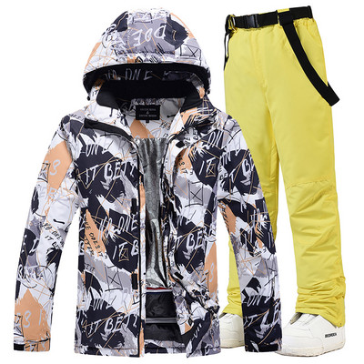 Цветни -30 Мъжки комплекти костюми за леден сняг Спортно облекло за сноуборд на открито Водоустойчиво облекло за ски Зимни якета и панталони с презрамки