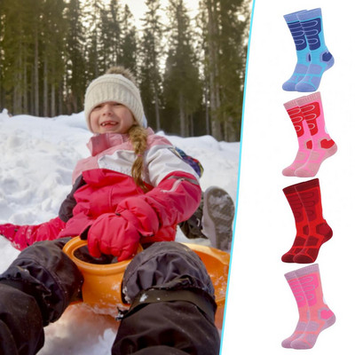 1 ζευγάρι ανθεκτικές στο κρύο κάλτσες σκι Αναπνεύσιμες θερμικές κάλτσες υψηλής ελαστικότητας για τα παιδιά Θερμές χειμωνιάτικες θερμικές κάλτσες χιονιού