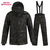 WINTER Costum de schi pentru bărbați rezistent la vânt O singură pereche de seturi de schi Jachetă+pantaloni Coeficient de impermeabilitate 15k Camuflaj Seturi de schi pentru bărbați