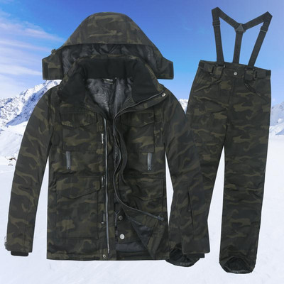 WINTER Costum de schi pentru bărbați rezistent la vânt O singură pereche de seturi de schi Jachetă+pantaloni Coeficient de impermeabilitate 15k Camuflaj Seturi de schi pentru bărbați