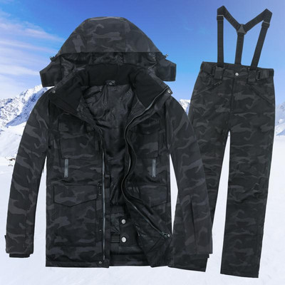 WINTER Costum de schi pentru bărbați rezistent la vânt O singură pereche de seturi de schi Jachetă+pantaloni Coeficient de impermeabilitate 15k Camuflaj Seturi de schi pentru bărbați