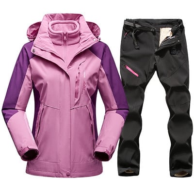 Women`s Ski Suit Winter Warm Waterproof Outdoor Sports Snow 2 in 1 Jackets and Pants Female Hot Ski Equipment Snowboard Jacket