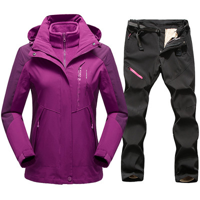 Dámska lyžiarska kombinéza, zimná teplá nepremokavá outdoorová športová snehová bunda a nohavice, dámska lyžiarska výstroj, snowboardová bunda