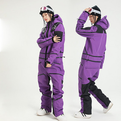 Moteriškas ir vyriškas slidinėjimo kombinezonas žieminis lauko šiltas, atsparus vėjui ir vandeniui atsparus vientisas slidinėjimo kostiumas Naujas moteriškas vyriškas snieglenčių kostiumas