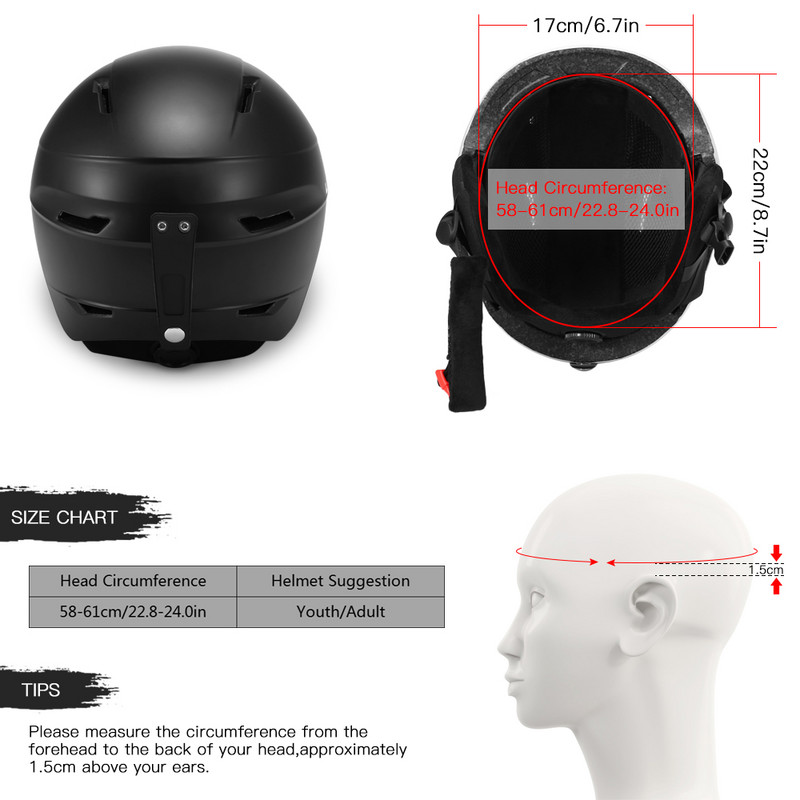 Lixada snieglenčių šalmas su nuimama ausine Vyriška Moterų saugaus slidinėjimo šalmas su akiniais fiksuota juosta Profesionalus slidinėjimo sniegas