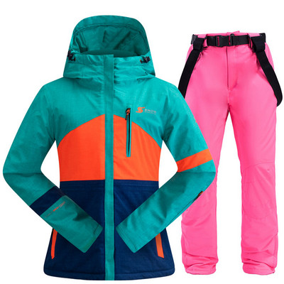 Moteriškas slidinėjimo kostiumas žiemai, šiltas, atsparus vėjui, vandeniui atsparus snieglenčių kostiumas Slidinėjimo striukė Slidinėjimo kelnės Moteriškas kvėpuojantis slidinėjimo kostiumas Slidinėjimo įranga