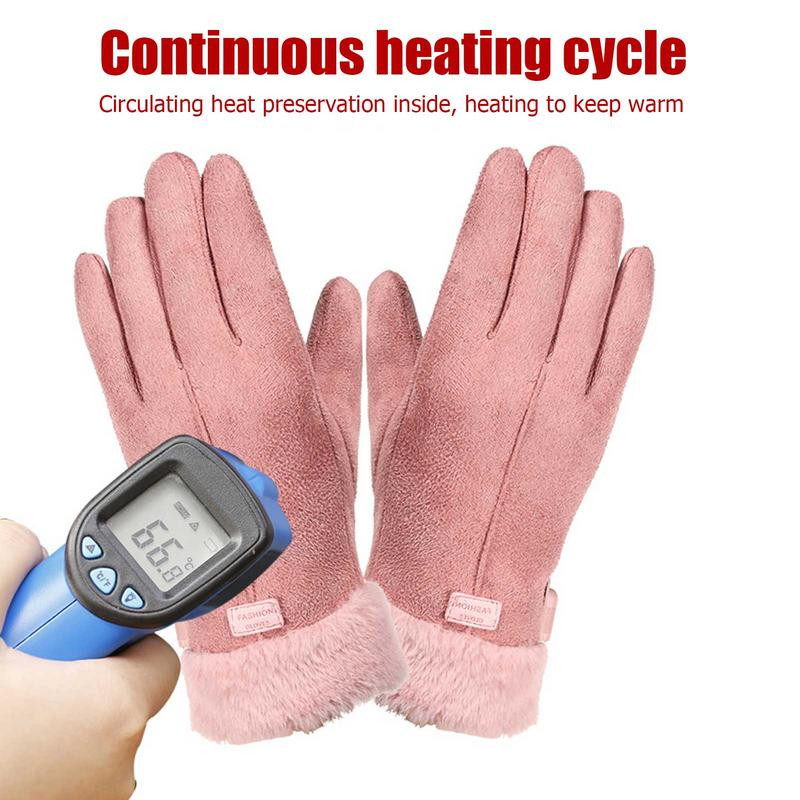 Žiemos priedai Elektrinės šildomos pirštinės Šiltos moteriškos zomšinės kumštinės pirštinės Jutiklinis ekranas USB maitinamos šildomos pirštinės Kalėdų dovana