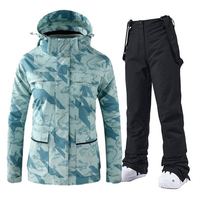 Costum de schi pentru femei, iarnă, jachetă și pantaloni, salopete, respirabile, impermeabile, îmbrăcăminte pentru snowboard pentru femei, ținute de schi