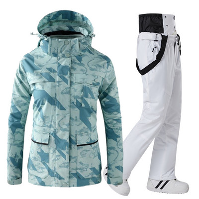 Costum de schi pentru femei, iarnă, jachetă și pantaloni, salopete, respirabile, impermeabile, îmbrăcăminte pentru snowboard pentru femei, ținute de schi