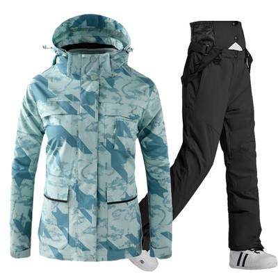 Costum de schi pentru femei, iarnă, jachetă și pantaloni, salopete, respirabile, impermeabile, îmbrăcăminte pentru snowboard pentru femei, ținute de schi