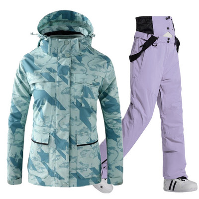 Costum de schi pentru femei, iarnă, jachetă și pantaloni, salopete, respirabile, impermeabile, îmbrăcăminte pentru snowboard pentru femei, ținute de schi