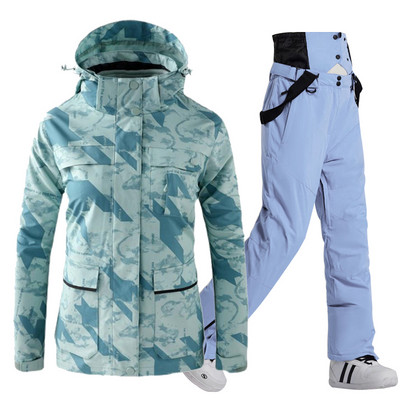 Costum de schi pentru femei, iarnă, jachetă și pantaloni, salopete, respirabile, impermeabile, îmbrăcăminte pentru snowboard pentru femei, ținute de schi