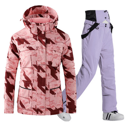 Costum de schi pentru femei, iarnă, jachetă și pantaloni, salopete, respirabile, impermeabile, îmbrăcăminte pentru snowboard pentru femei, ținute de schi