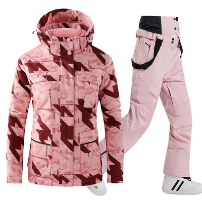 Costum de schi pentru femei, iarnă, jachetă și pantaloni, salopete, respirabile, impermeabile, îmbrăcăminte pentru snowboard pentru femei, ținute de schi