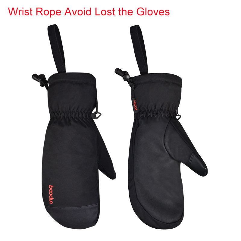 Profesionalios snieglenčių slidinėjimo pirštinės vandeniui atsparios vyriškos jaunimo žiemos šiltos sniego pirštinės -30 laipsnių slidinėjimo snieglentė, vientisa juoda