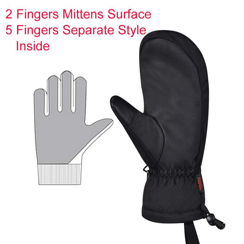 Profesionalios snieglenčių slidinėjimo pirštinės vandeniui atsparios vyriškos jaunimo žiemos šiltos sniego pirštinės -30 laipsnių slidinėjimo snieglentė, vientisa juoda