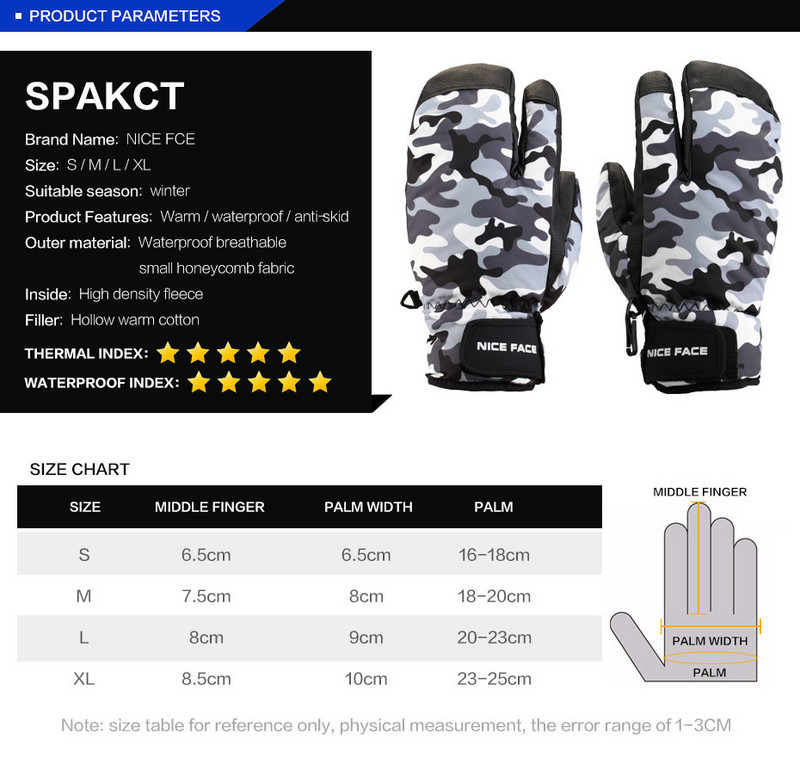 Nice Face téli síkesztyű női snowboard kesztyű férfi ujjatlan hegyi síelés invierno esqui gants sí handschoenen mannen