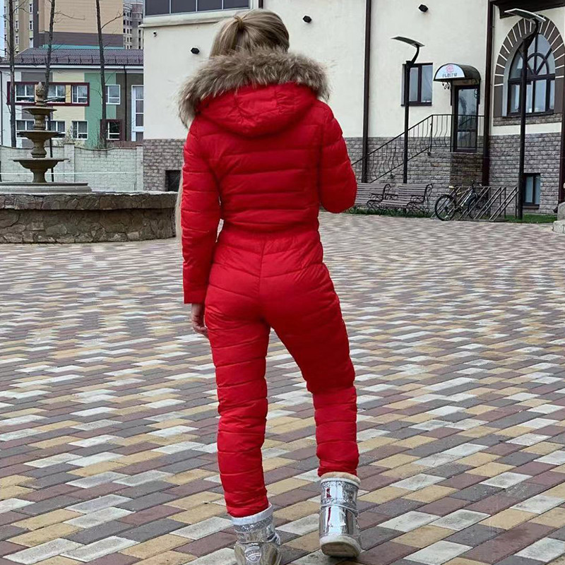 Nauji žieminiai kombinezonai su gobtuvu Parka plius dydžio paminkštintas šiltas varčias slidinėjimo kostiumas su tiesiu užtrauktuku vientisas moteriškas laisvalaikio sportinis kostiumas