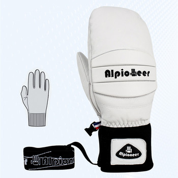 ALPIONEER Ски ръкавици Зимни топли Спортни ръкавици за сняг Мъже Жени Универсална козя кожа Длан Ветроустойчиви Водоустойчиви ръкавици за сноуборд