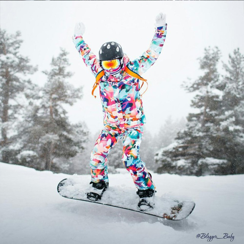 Női síruha, meleg, szélálló snowboard snowsuit síkabát + sínadrágok divatnyomtatás vízálló síkészlet nőknek