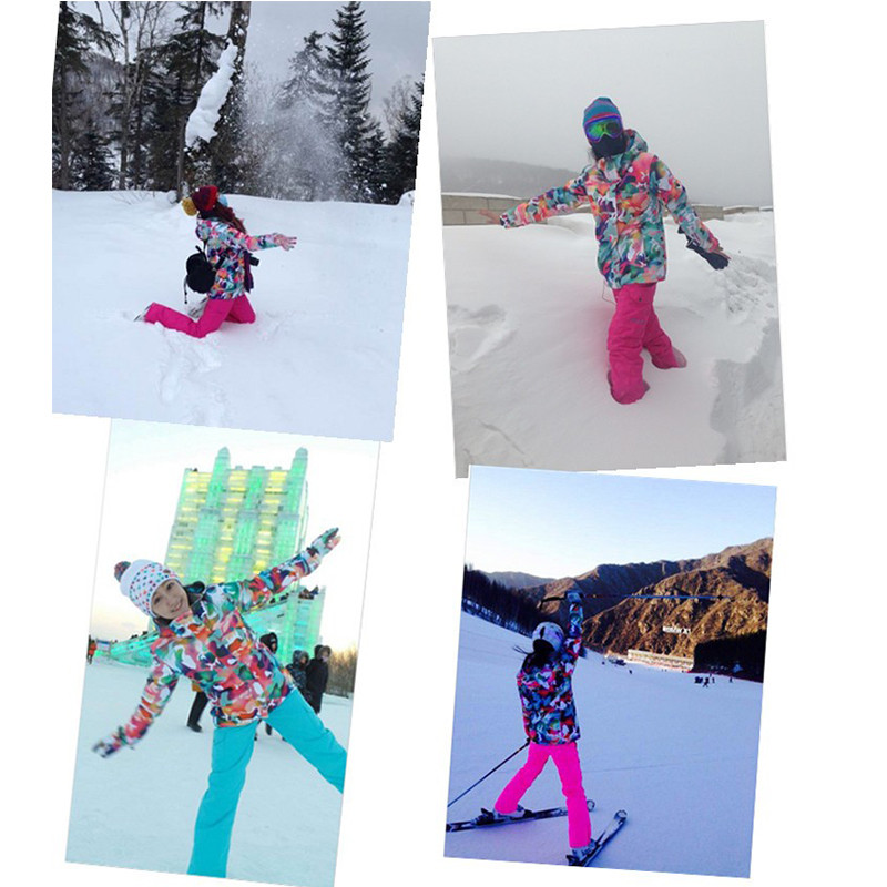 Női síruha, meleg, szélálló snowboard snowsuit síkabát + sínadrágok divatnyomtatás vízálló síkészlet nőknek