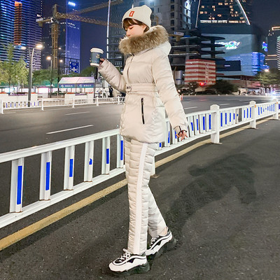 Žieminiai kombinezonai su gobtuvu Parka Elegant medvilniniai paminkštinti šilti varčios slidinėjimo kostiumai su tiesiu užtrauktuku, vientisi moteriški sportiniai kostiumai