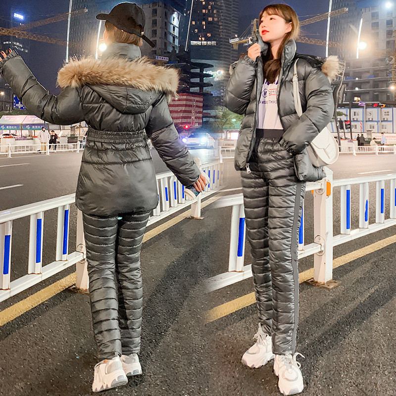 Žieminiai kombinezonai su gobtuvu Parka Elegant medvilniniai paminkštinti šilti varčios slidinėjimo kostiumai su tiesiu užtrauktuku, vientisi moteriški sportiniai kostiumai