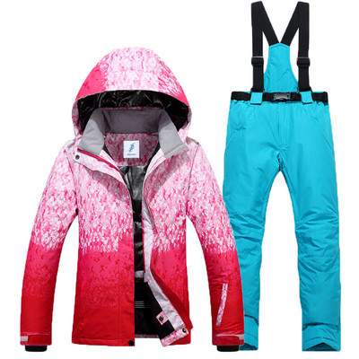 Costum de schi pentru femei de iarnă, jachetă coreeană, pantaloni, rezistent la vânt, impermeabil, respirabil, haină de schi snowboarding, pantaloni, costum de zăpadă sport