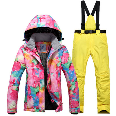 Costum de schi pentru femei de iarnă, jachetă coreeană, pantaloni, rezistent la vânt, impermeabil, respirabil, haină de schi snowboarding, pantaloni, costum de zăpadă sport