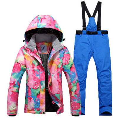 Costum de schi pentru femei de iarnă, jachetă coreeană, pantaloni, rezistent la vânt, impermeabil, respirabil, haină de schi snowboarding, pantaloni, costum de zăpadă sport
