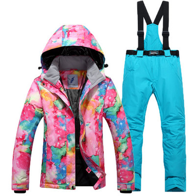 Costum de schi pentru femei de iarnă, jachetă coreeană, pantaloni, rezistent la vânt, impermeabil, respirabil, haină de schi snowboarding, pantaloni, costum de zăpadă sport