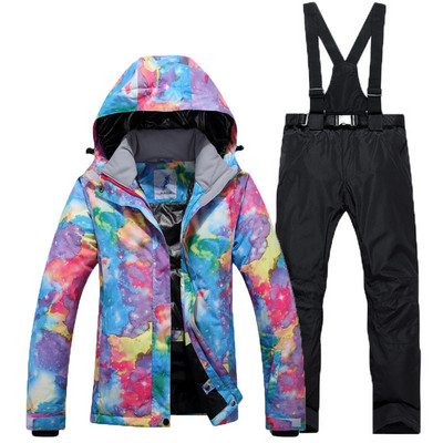 Costum de schi pentru femei de iarnă, jachetă coreeană, pantaloni, rezistent la vânt, impermeabil, respirabil, haină de schi snowboarding, pantaloni, costum de zăpadă sport