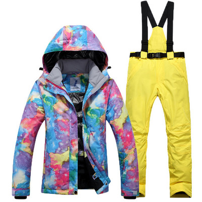 Costum de schi pentru femei de iarnă, jachetă coreeană, pantaloni, rezistent la vânt, impermeabil, respirabil, haină de schi snowboarding, pantaloni, costum de zăpadă sport