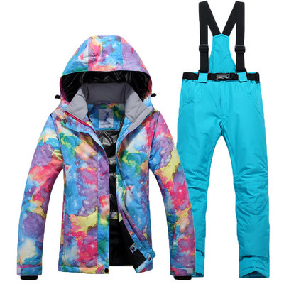 Costum de schi pentru femei de iarnă, jachetă coreeană, pantaloni, rezistent la vânt, impermeabil, respirabil, haină de schi snowboarding, pantaloni, costum de zăpadă sport