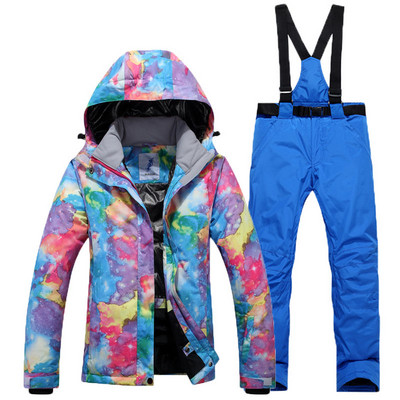 Costum de schi pentru femei de iarnă, jachetă coreeană, pantaloni, rezistent la vânt, impermeabil, respirabil, haină de schi snowboarding, pantaloni, costum de zăpadă sport