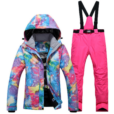 Costum de schi pentru femei de iarnă, jachetă coreeană, pantaloni, rezistent la vânt, impermeabil, respirabil, haină de schi snowboarding, pantaloni, costum de zăpadă sport