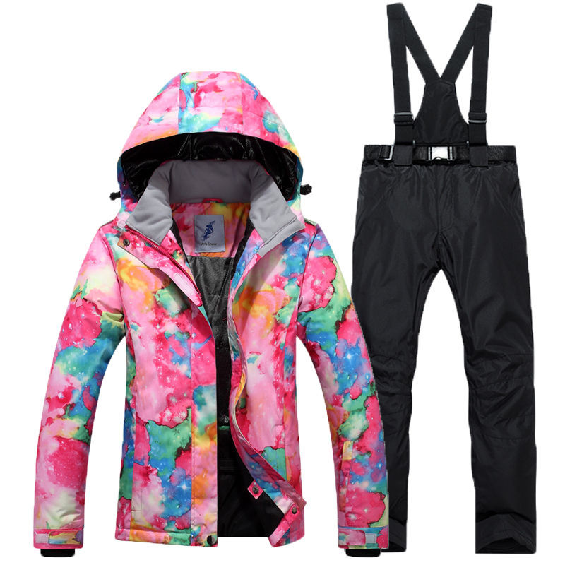 Costum de schi pentru femei de iarnă, jachetă coreeană, pantaloni, rezistent la vânt, impermeabil, respirabil, haină de schi snowboarding, pantaloni, costum de zăpadă sport