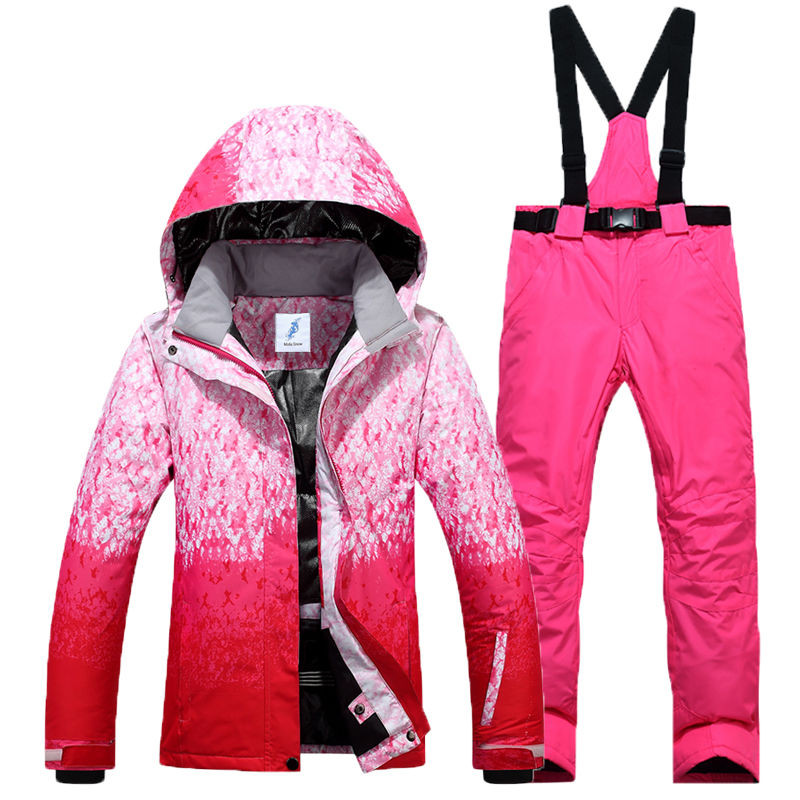 Costum de schi pentru femei de iarnă, jachetă coreeană, pantaloni, rezistent la vânt, impermeabil, respirabil, haină de schi snowboarding, pantaloni, costum de zăpadă sport