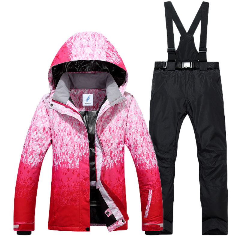 Costum de schi pentru femei de iarnă, jachetă coreeană, pantaloni, rezistent la vânt, impermeabil, respirabil, haină de schi snowboarding, pantaloni, costum de zăpadă sport
