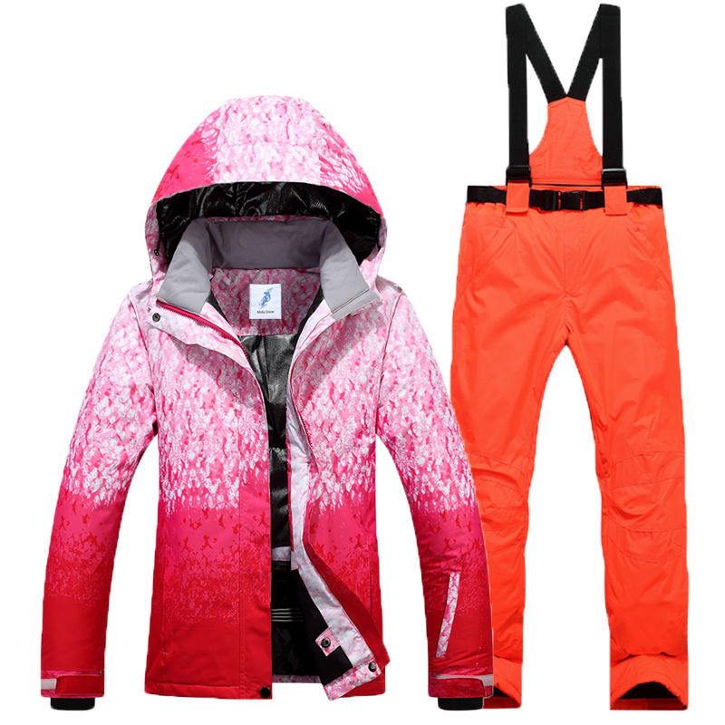 Costum de schi pentru femei de iarnă, jachetă coreeană, pantaloni, rezistent la vânt, impermeabil, respirabil, haină de schi snowboarding, pantaloni, costum de zăpadă sport