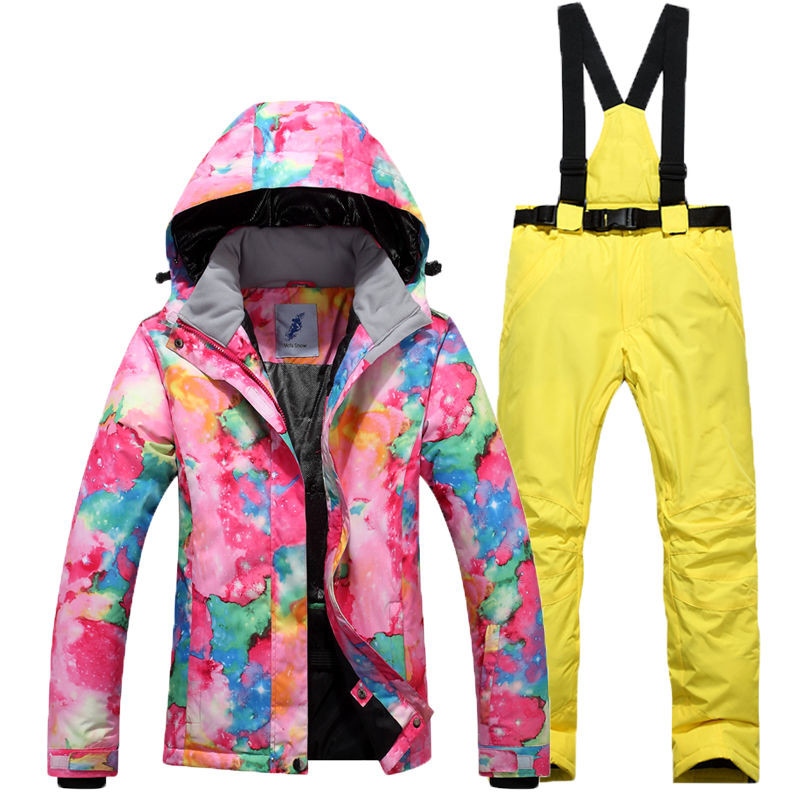 Costum de schi pentru femei de iarnă, jachetă coreeană, pantaloni, rezistent la vânt, impermeabil, respirabil, haină de schi snowboarding, pantaloni, costum de zăpadă sport