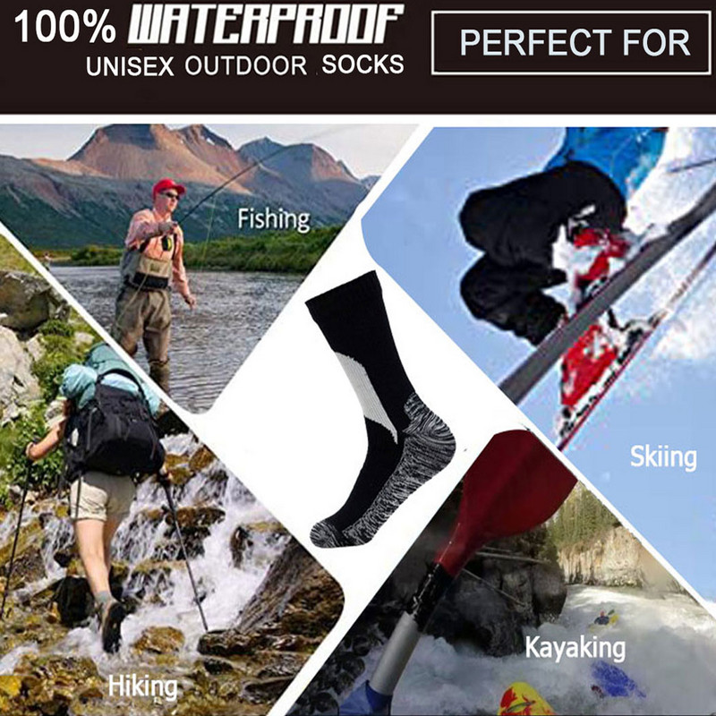 Unisex vandeniui atsparios kvėpuojančios sausos kojinės, skirtos žvejybai lauke.